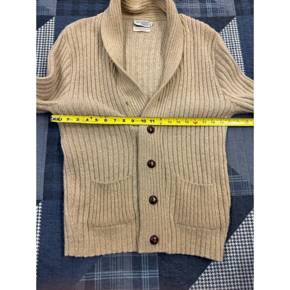 Vintage 70s Collar Cardigan Sweater Cable Knit Button Wool Sweater Mens Size L - Picture 5 of 7